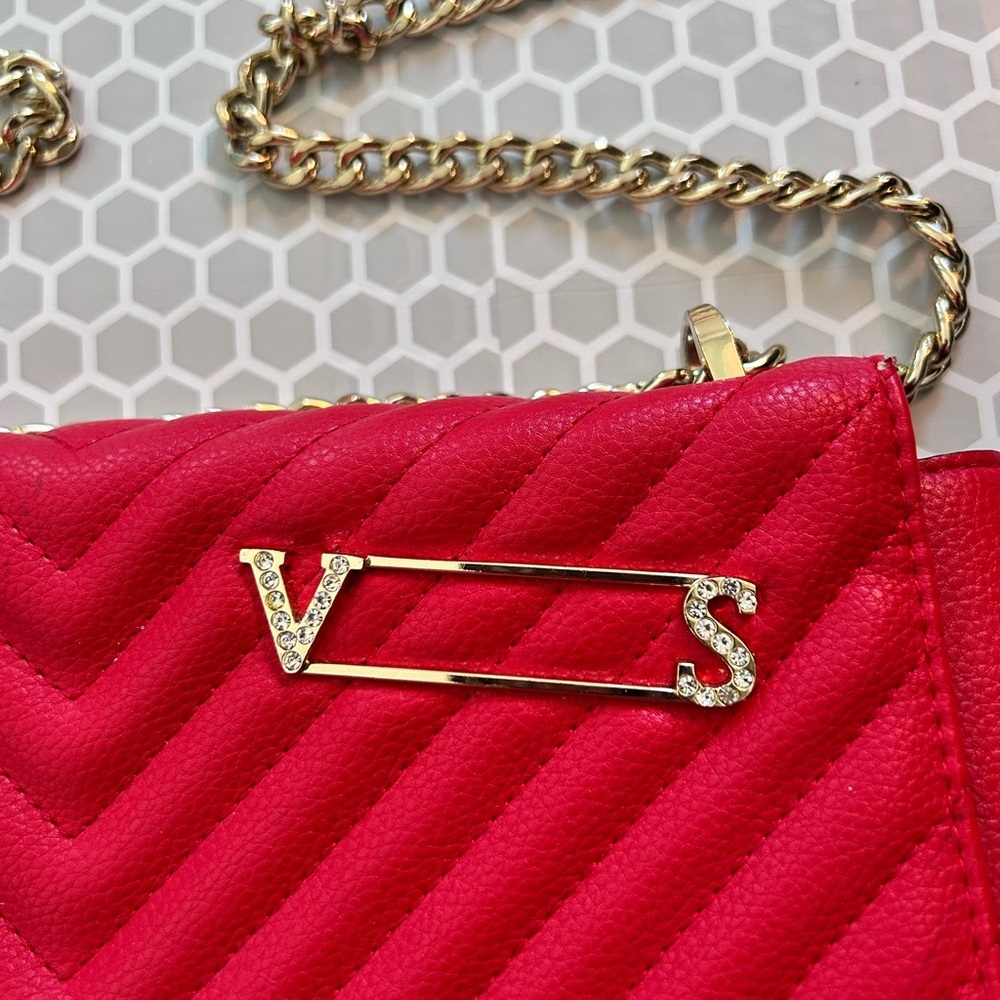 Victoria's Secret Red Quilted Crossbody with Gold Chain